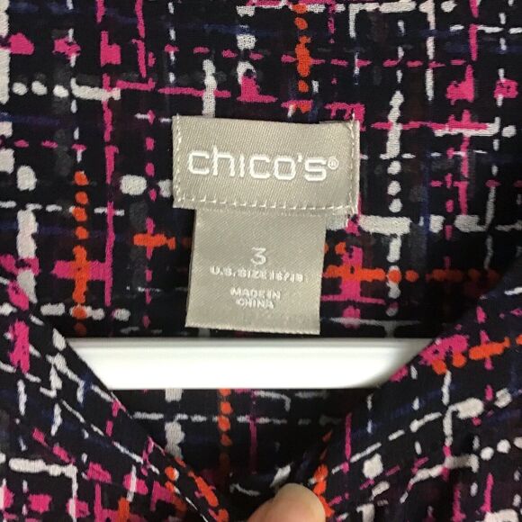 Chicos Top Size XL/16 Multi Color Sheer Long Sleeve Button Up Shirt Polyester - Picture 6 of 16
